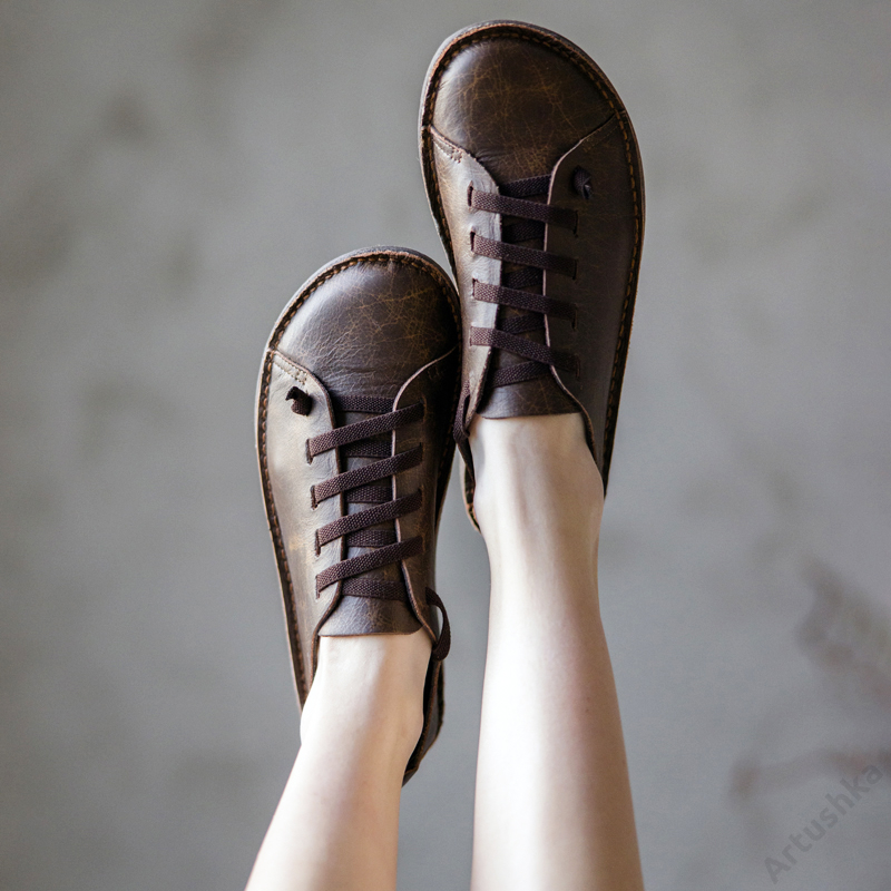 GITA bohemian SÖTÉTBARNA  kézműves bőr cipő