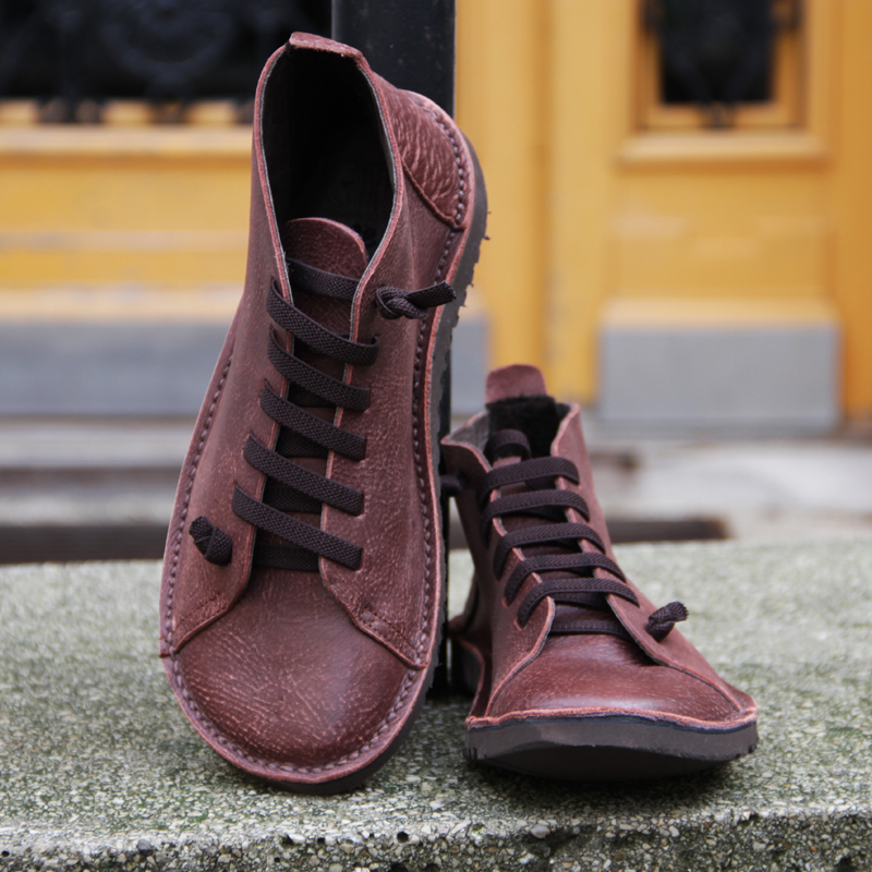 GITA boots MAHAGÓNI - vastag talpú kézműves bőr cipő