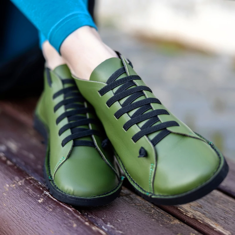 GITA boots FŰZÖLD -vastag talpú kézműves bőr cipő