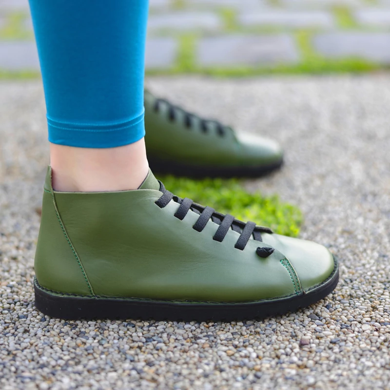 GITA boots FŰZÖLD -vastag talpú kézműves bőr cipő