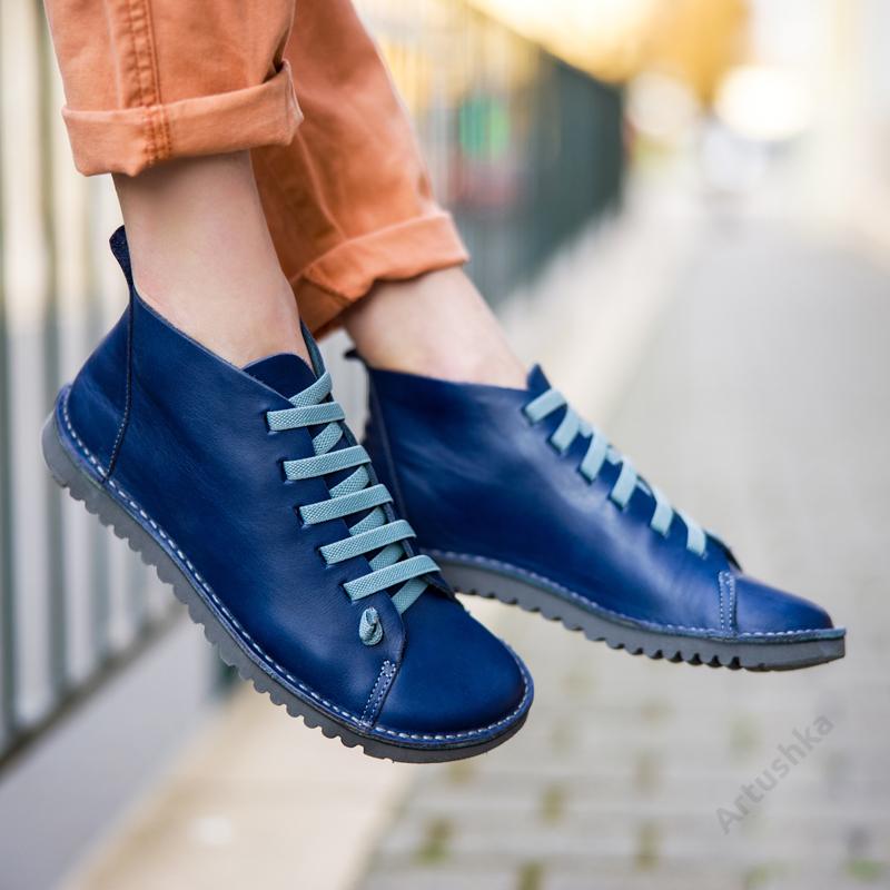 GITA boots ÉJKÉK -vastag talpú kézműves bőr cipő