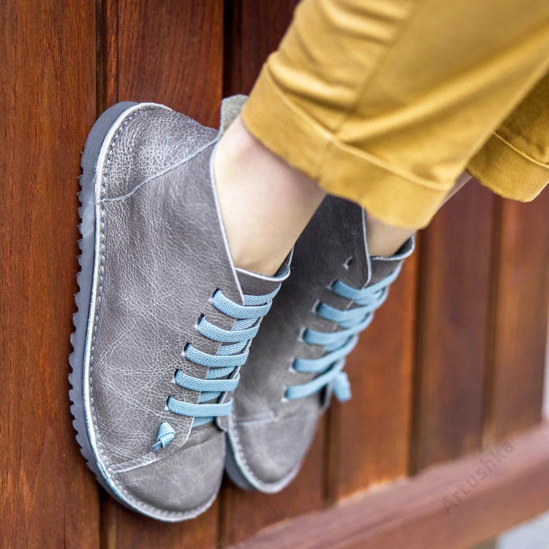 GITA boots GLAM SZÜRKE -vastag talpú kézműves bőr cipő