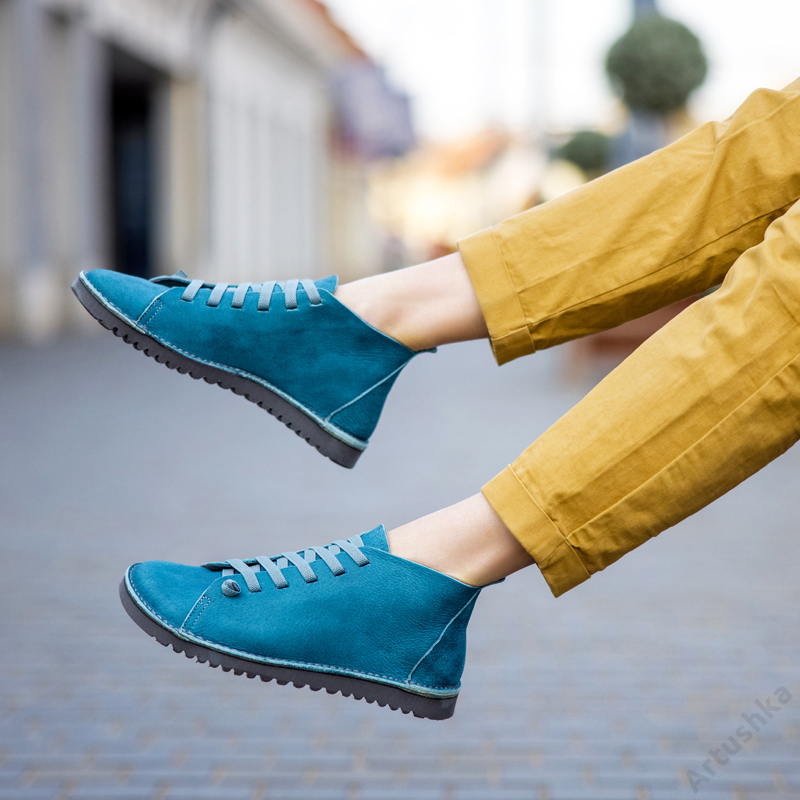 GITA boots PETROL KÉK -vastag talpú kézműves bőr cipő