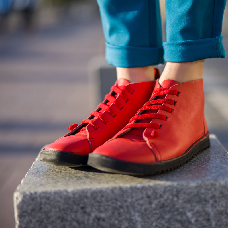 GITA boots PIROS -vastag talpú kézműves bőr cipő