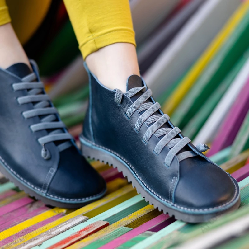 GITA boots SÖTÉTKÉK -vastag talpú kézműves bőr cipő