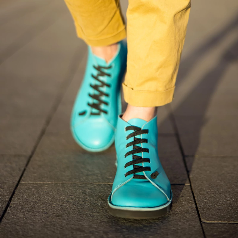 GITA boots AZÚR ZÖLD -vastag talpú kézműves bőr cipő