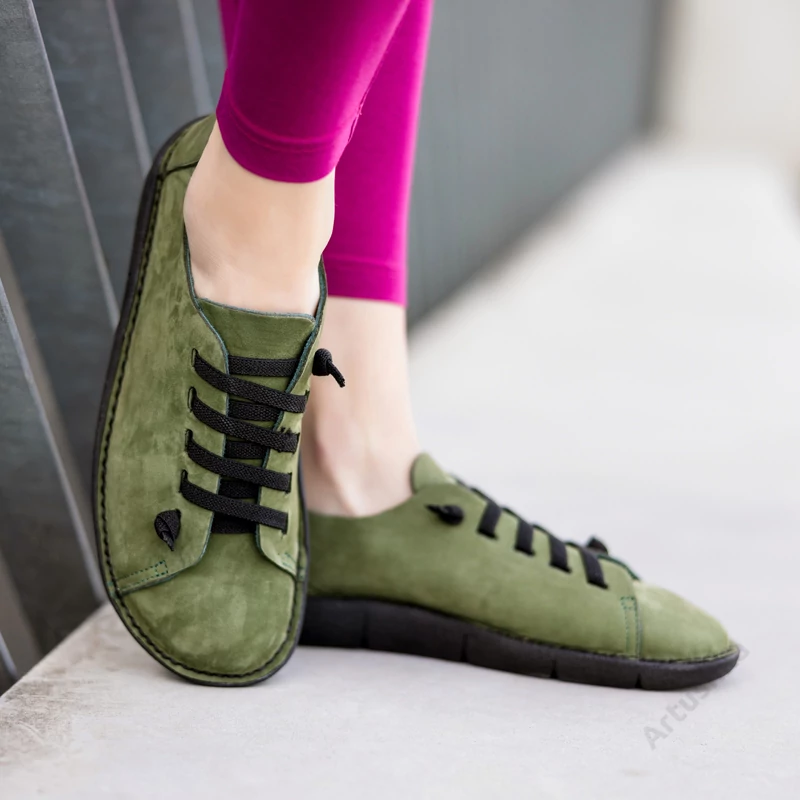 GITA COMFORT bohemian KHAKI NUBUK kézműves bőr cipő