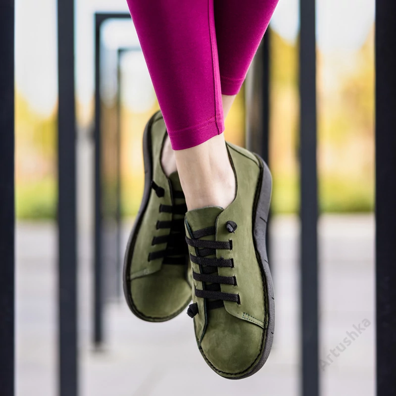 GITA COMFORT bohemian KHAKI NUBUK kézműves bőr cipő